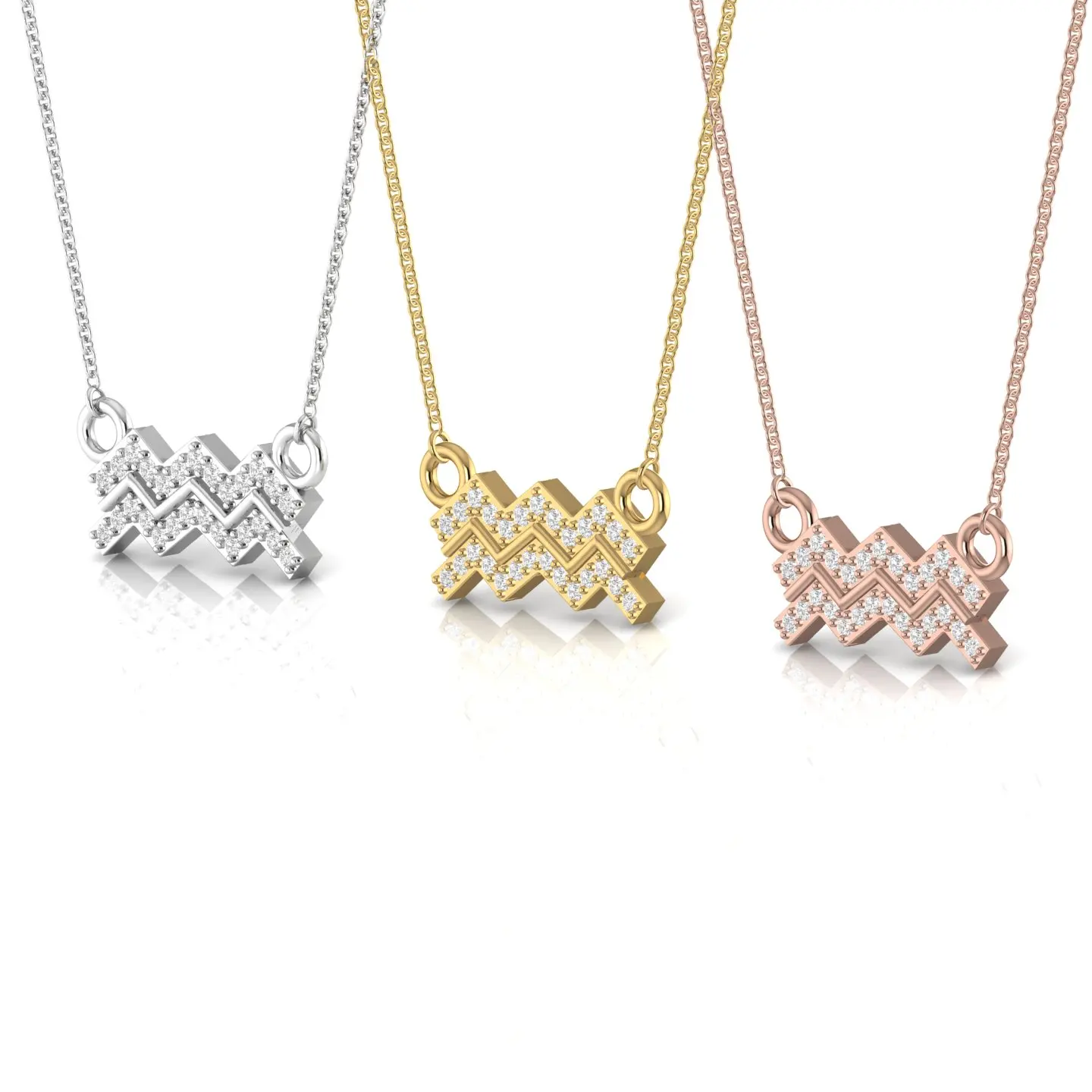 Zodiac Aquarius Sign Natural Diamond 14kt Solid White Gold Pendant Daily Wear Fine Jewelry For Women Trendy Gift