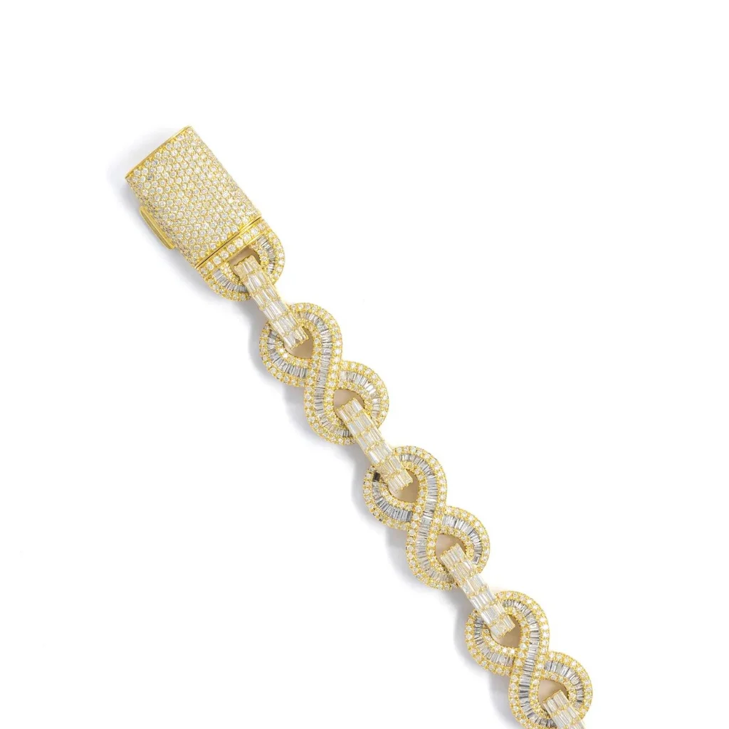High On Demand Infinity Link Shape Moissanite VVS Diamond Hip Hop Bracelet For Party Wear And Gift 14K Gold