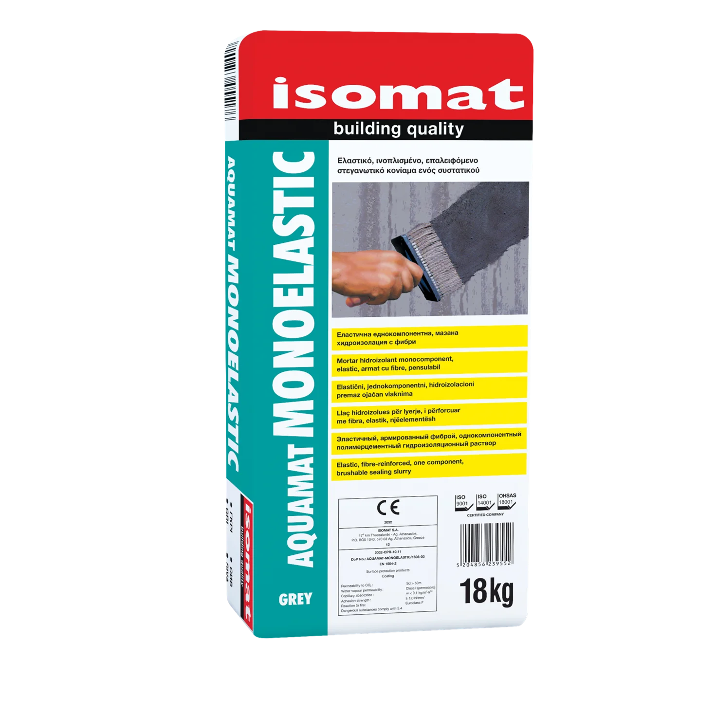 Highly flexible, one-component, fiber-reinforced, polymer-modified, waterproofing cement-based slurry | AQUAMAT-MONOELASTIC