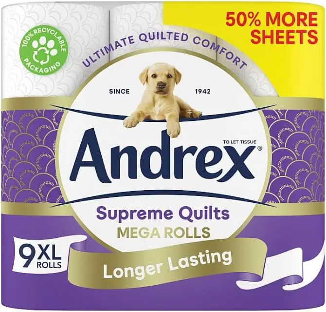 Andrex Gentle Clean Perfect Pull Toilet Tissue with Easy Tear Perforations 20 Larger Toilet Rolls Equivalent To 30 Standard Roll