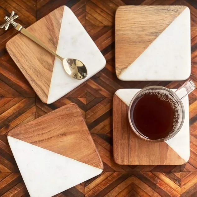 High Quality Acacia Wooden Coaster With Laser Engraving Tree Design Wooden Coaster For Table Decoration & Accessories coaster