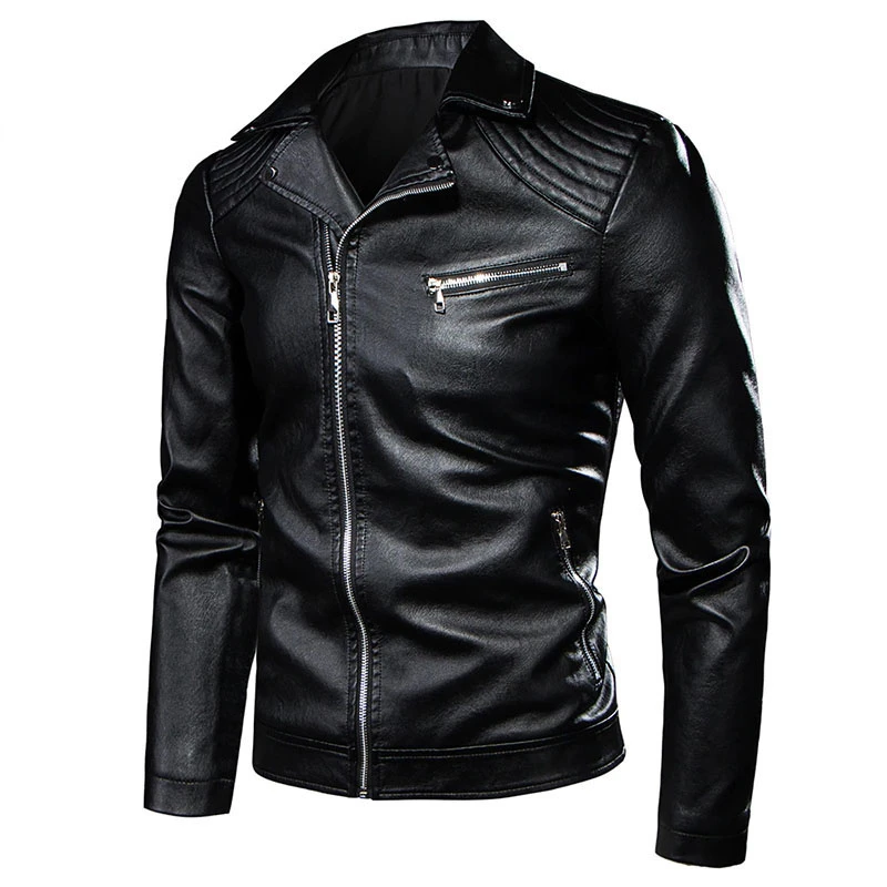High Quality PU Leather Jackets Men Spring, Autumn, Solid Stand Collar Customized Good Quality Fashionable Men Jacket