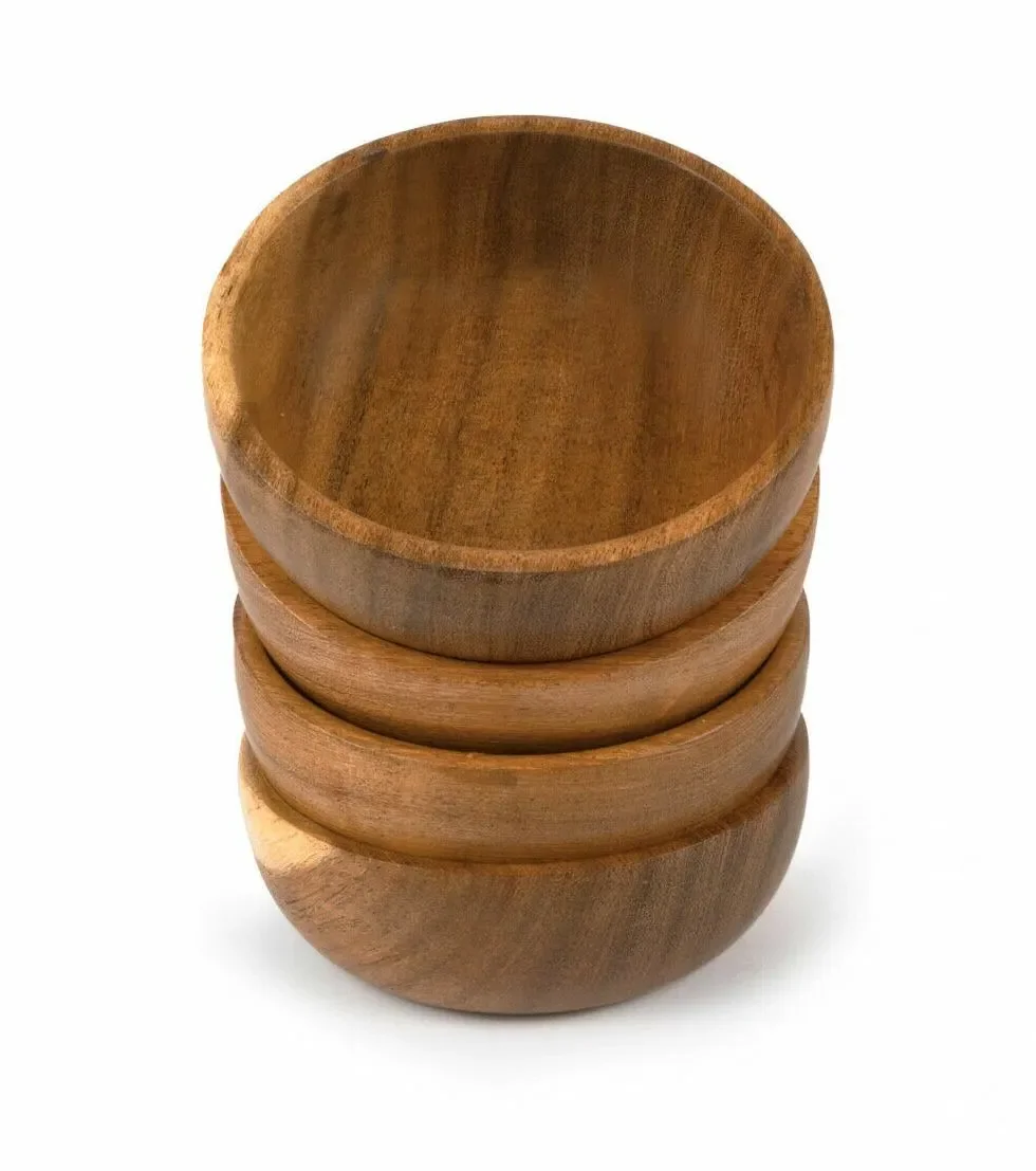 High Quality Small Sesame Wood Bowls Set of 4 for Appetizer Serving Options Customized Size Wooden Bowls for Sale