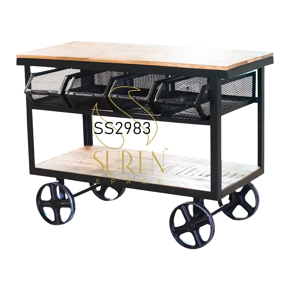 Indian Designed Trolley Superb Quality Wooden and Iron Material Trolley for Hotel and Restaurant Available for Bulk Buyers