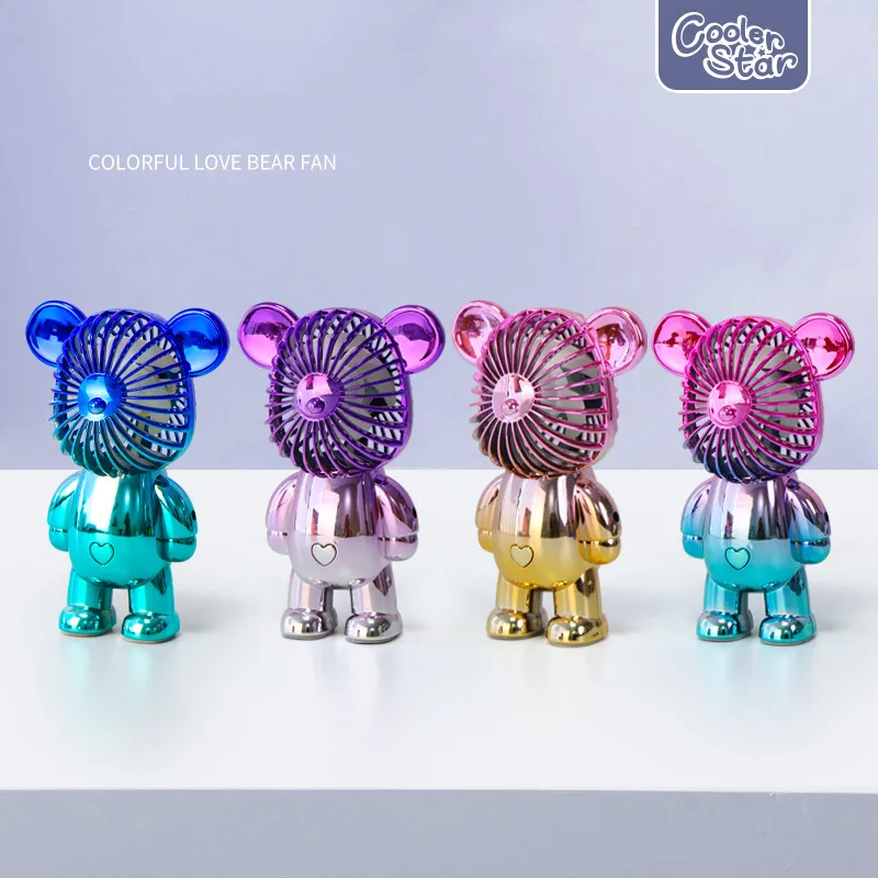 Small Rechargeable Table Stand Usb Handheld Fan Rgb Portable Fan Color Plating Gradient Bear Fans Cooling Mini Portable 5V