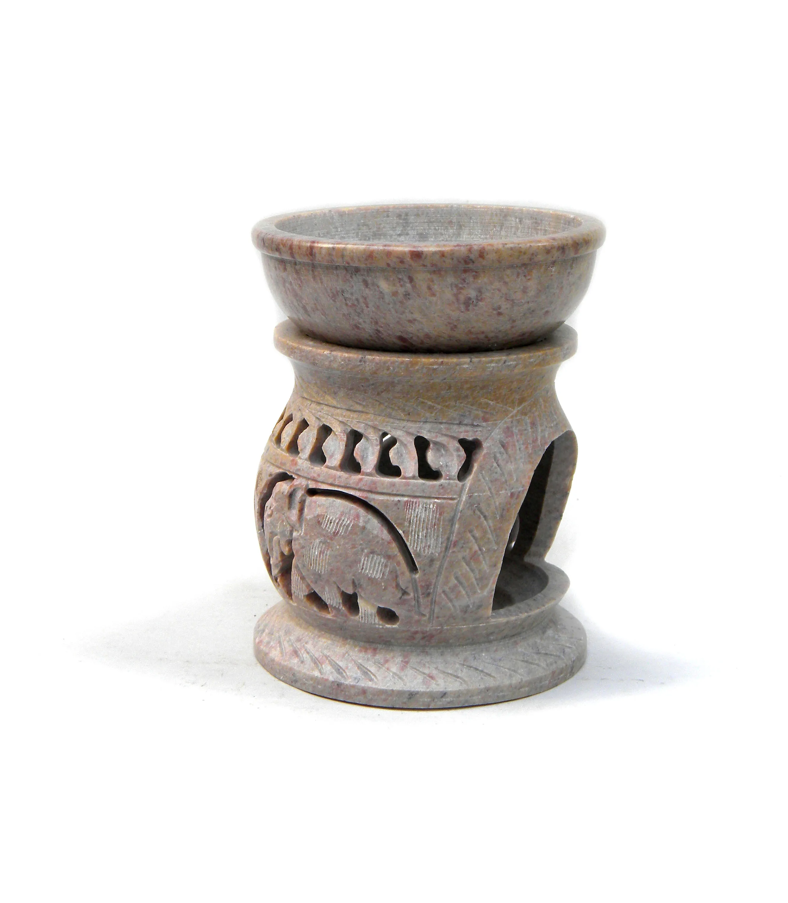 Natural Stone Handmade Soapstone Aromatic Indian Sun Design Hand made Fine Carving Resin Incense Cylindrical Aroma Oil Burner