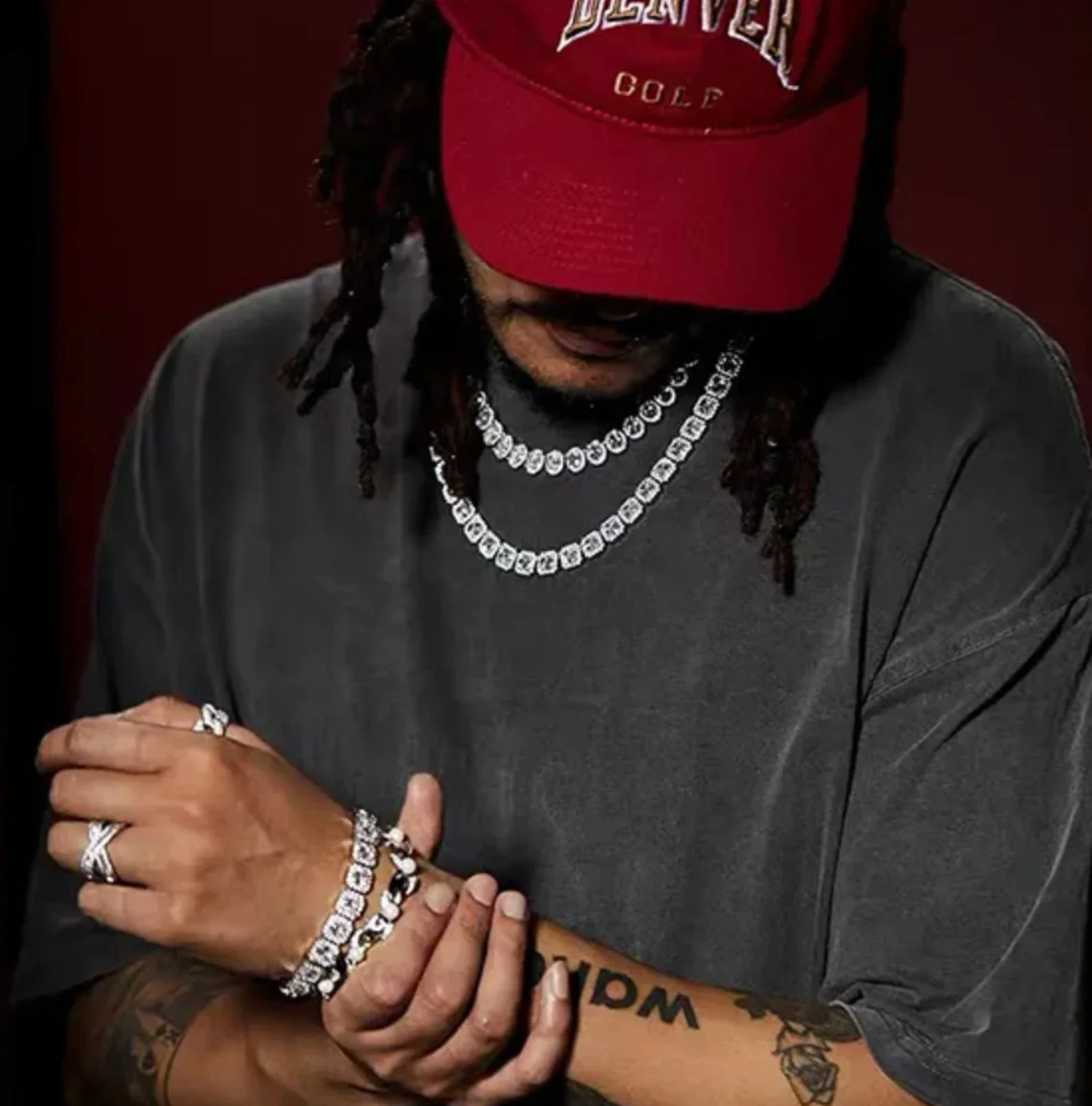 Super Selling Natural Moissanite Diamond Stone Hip Hop Necklace Dazzling Cuban Link Gold Plated Silver Chain Cross Shape Pattern