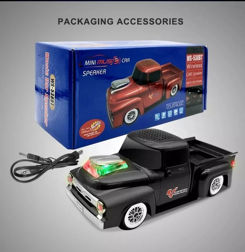 WS-538BT Car Shape Pickup Truck Speaker with TF USB FM AUX Handsfree LED Light Car Speaker