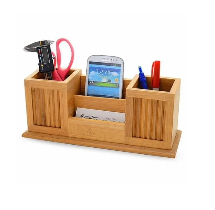 Acacia Mango Wood Stationary Organizer Wholesale New Design Handmade Table Top Wooden Stationary Organizer Box