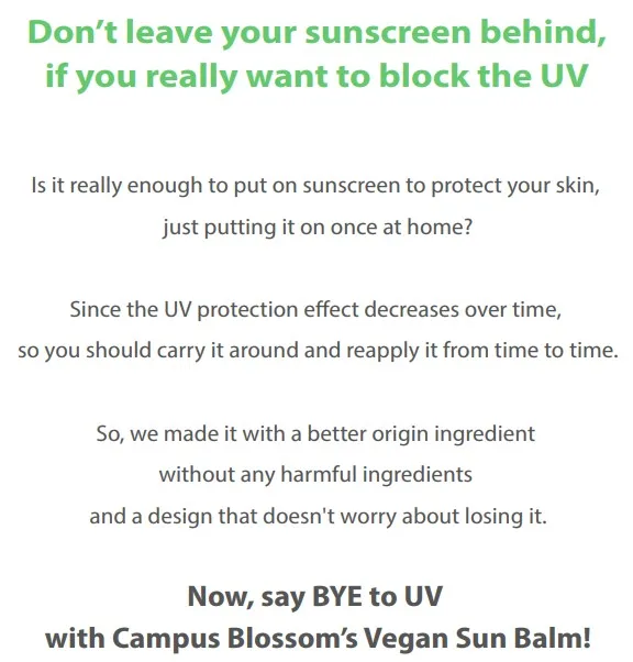 CAMPUS BLOSSOM Macaron UV Balm SPF50+ PA++++ Pear (4g) | Facial Sunscreen | Vegan Cosmetic