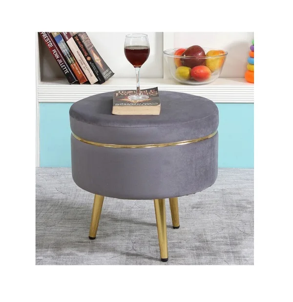 Bedroom Velvet Pouf stool  In Fabric With  flower design used in Vanity Stool luxury room Round Pouf Stool with great price