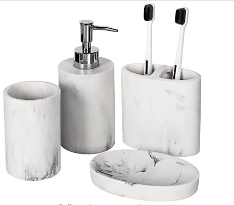Modern Resin Bathroom Set of 4 Bathroom set  toothbrush holder soap dispenser soap box in  resin mirror custom bathroom set ba