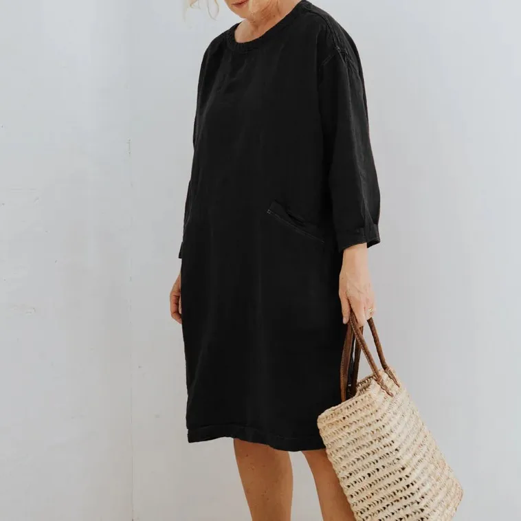 Ladies Colorful Casual Loose Black Long Women Dresses Summer Female Clothes enzyme washed Japan Korean Night Linen Dress Woman