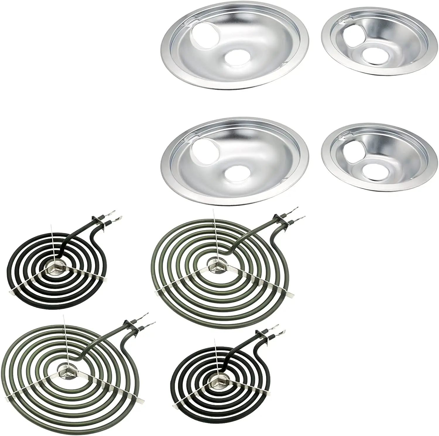 WB31T10010 WB31T10011 Chrome Drip Pans and WB30M1 WB30M2 Surface Elements, Compatible with G.E Hotpoint Range Stove