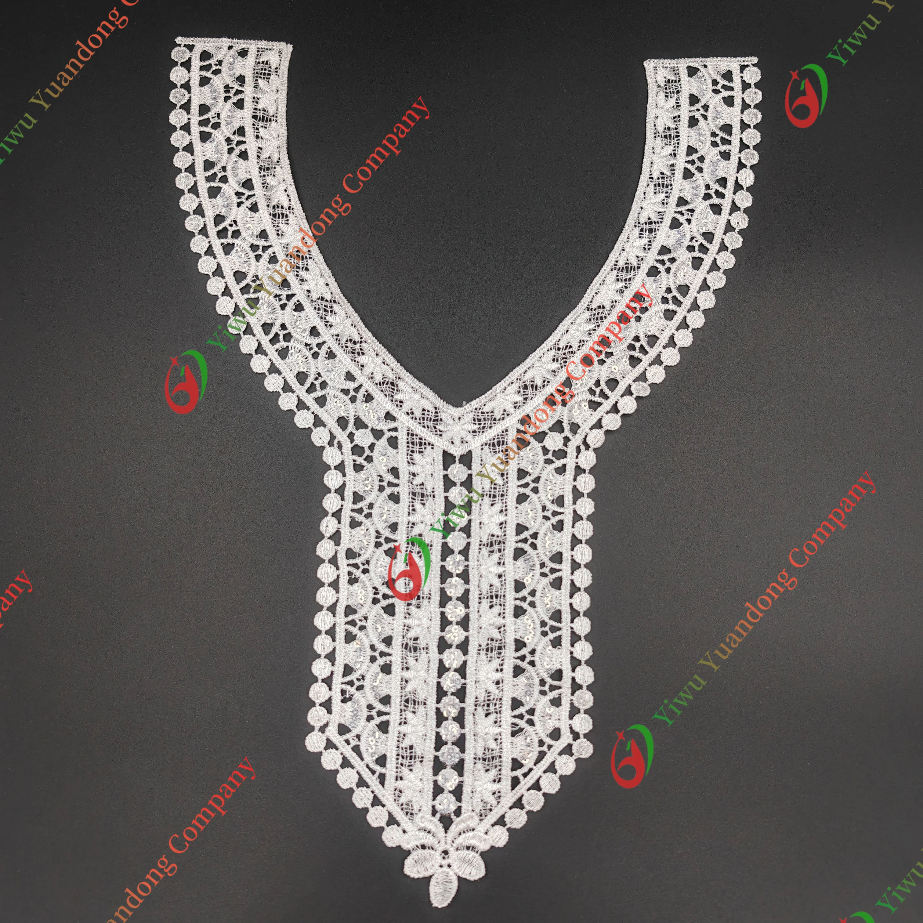 New Embroidered Polyester Chiffon Fabric Neckline Lace Trim with Flowers and Sequins for clothes