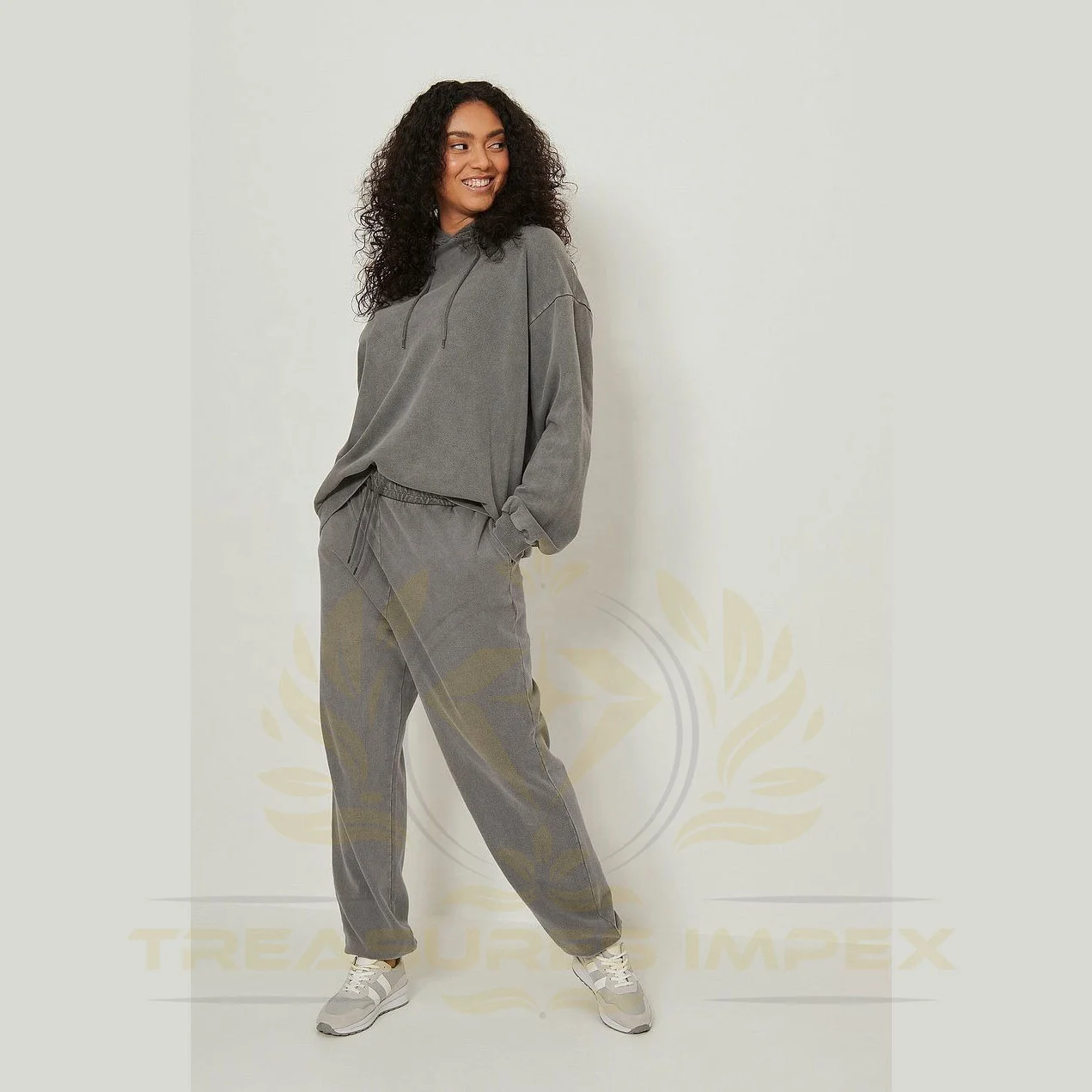 2024 New Style Women Warm Heavyweight Fleece 380gsm Casual Stacked Sweatpants Acid Wash Flare Jogger Sweat Pants Set