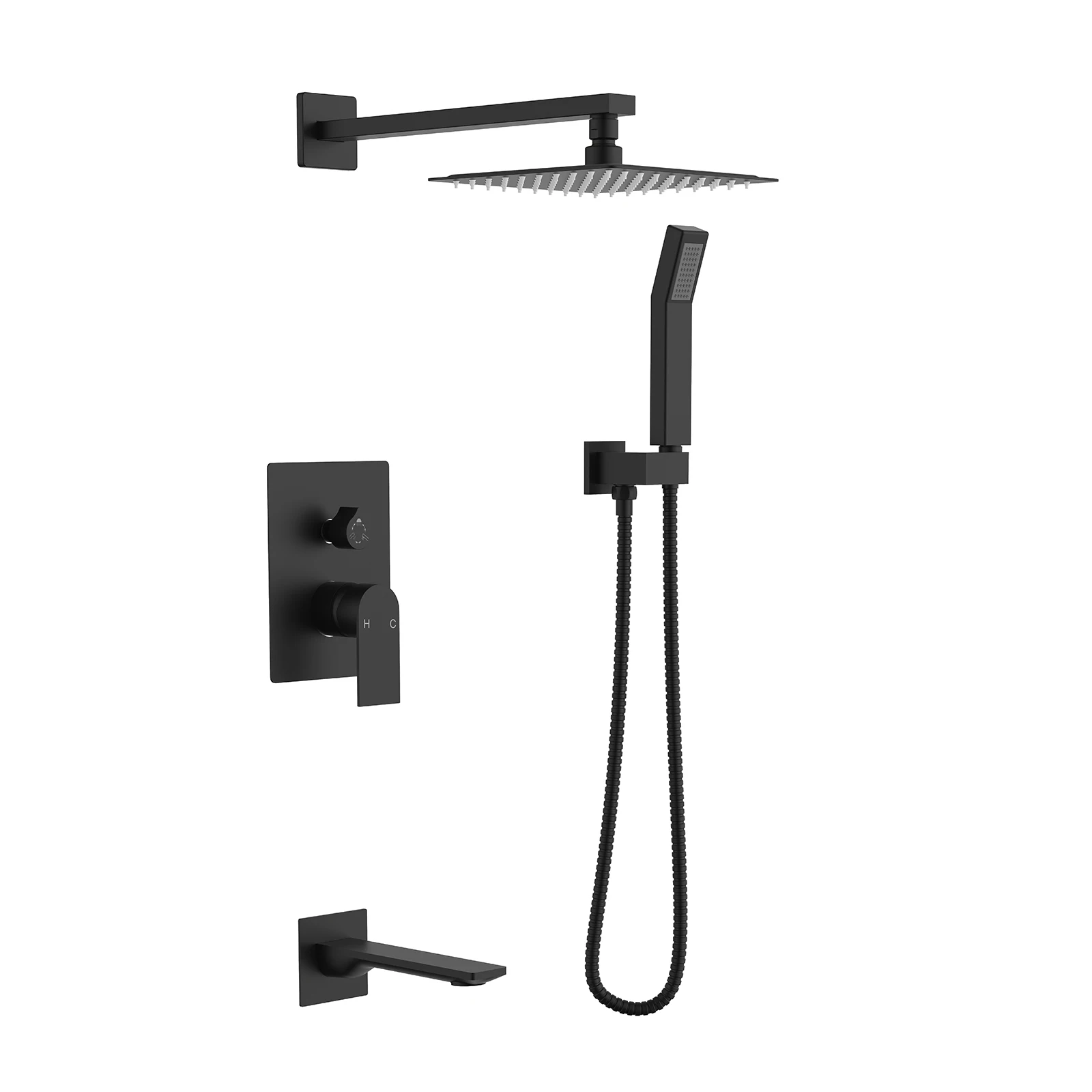 Contemporary Brass Square Showerhead Set Shower System Bathroom Concealed Rain Rainfall Faucet Wall Mounted Rain Shower Set