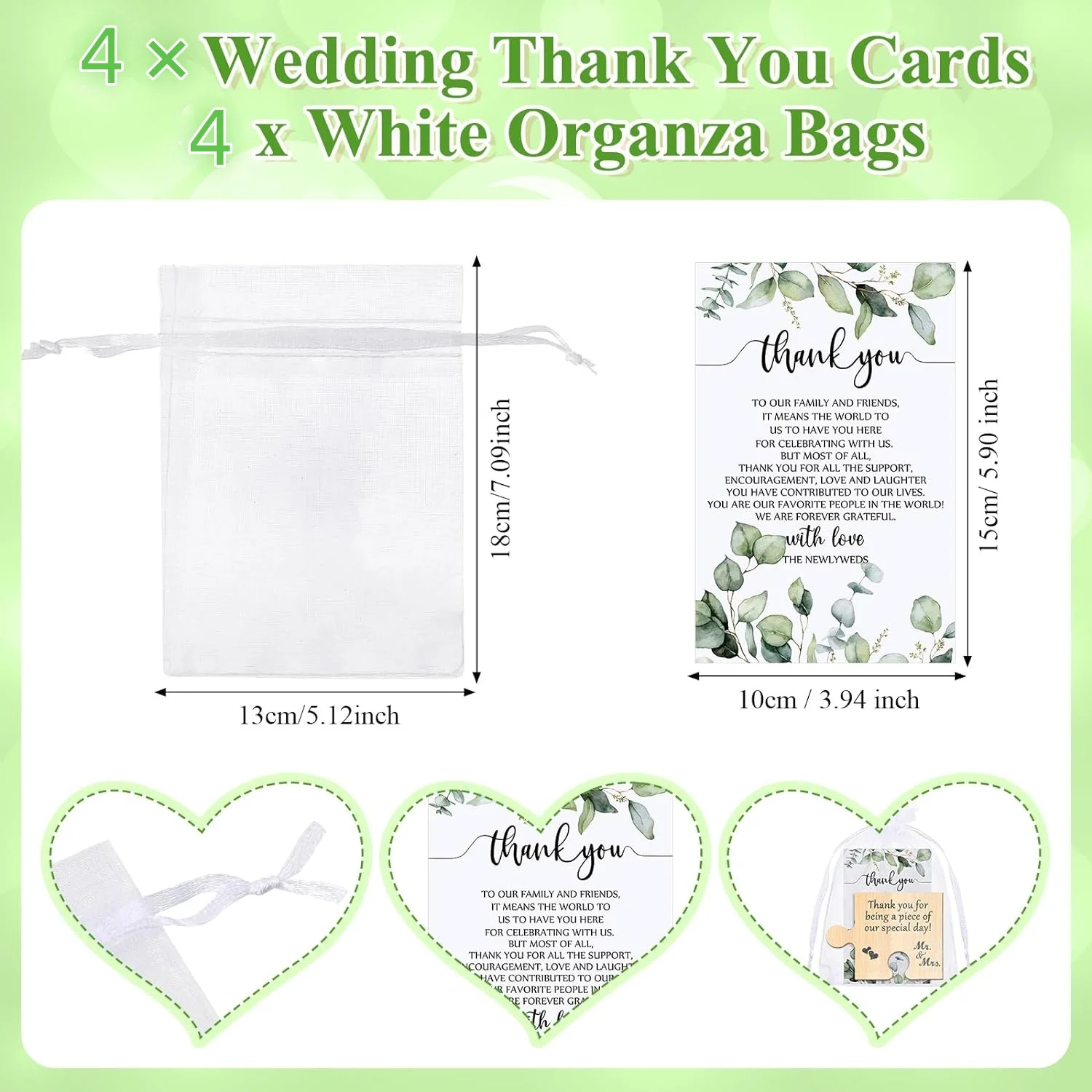 DIY 4PCS Wedding Thank You Favors for Guests Puzzle Piece Coasters Wedding Thank You Cards and Organza Bags for Wedding Gifts
