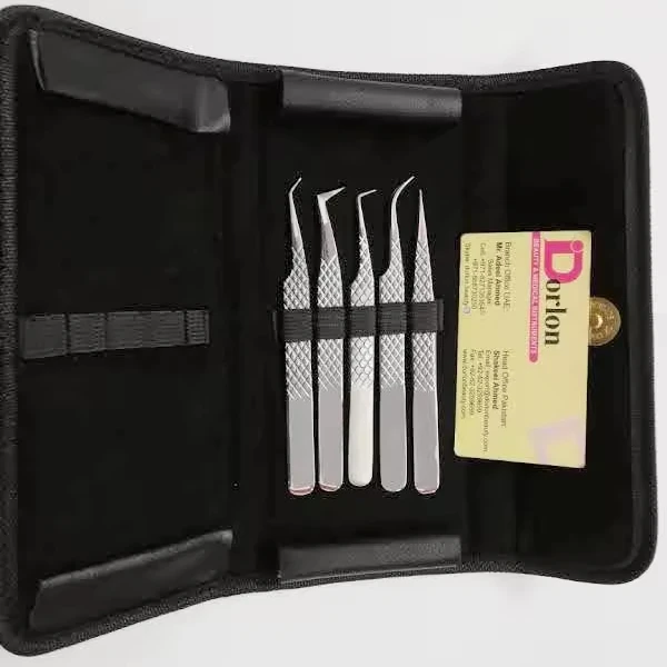 Eyelash Extension Tweezers Silver Stainless Steel Diamond Grip Tweezers Volume & Isolation Tweezers With Case