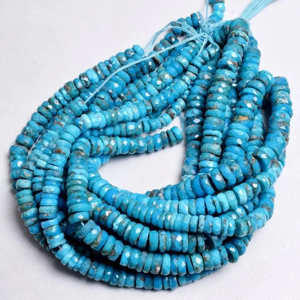 Natural Real Arizona Turquoise Faceted Rondelle Gemstone Beads Strand for Jewelry Making from Stones Supplier Shop Buy Now