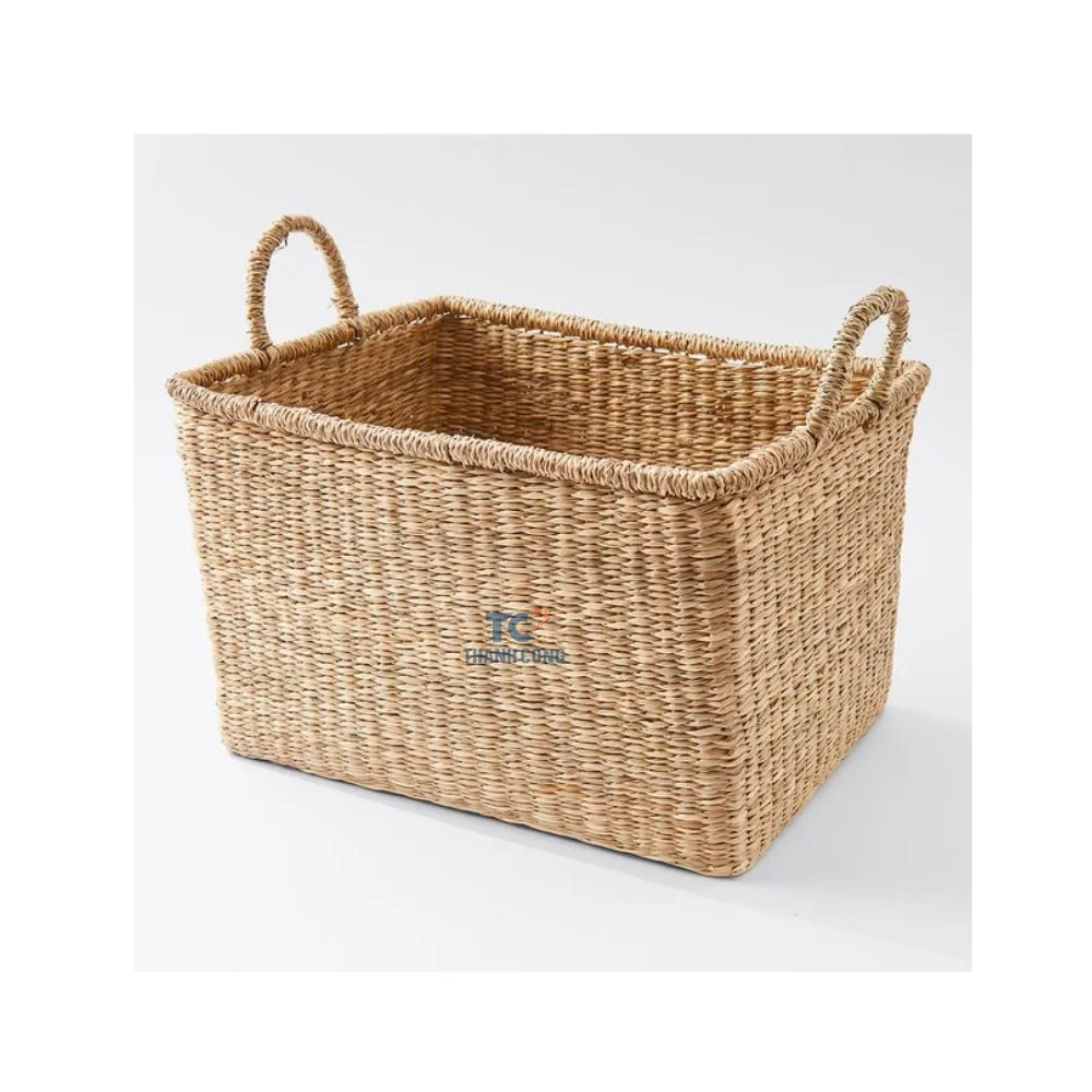 Hot Selling Popular customized square shaped seagrass straw water hyacinth grass corn husk storage basket