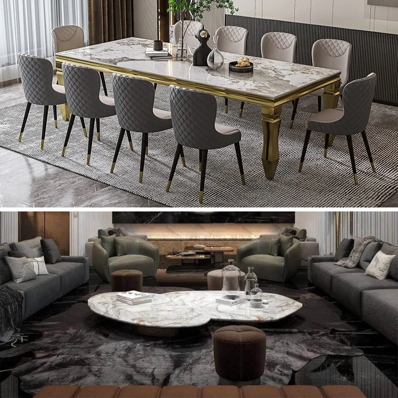 Company Turn key Furniture Project Modern Stylish 160 10 Seater Round Dinning Room Table Sets for Living Room with 8/4 Chairs