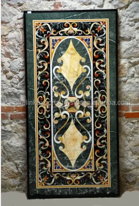 Rectangular Marble Inlay Dining Table Top Micro Mosaic Inlaid Table Top