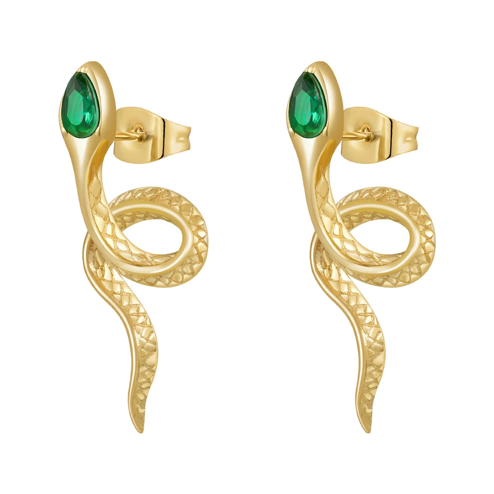 Latest 18K Gold Plated Stainless Steel Jewelry Green Zircon Twist Snake Shape Ear Stud Trendy For Women Earrings E231480