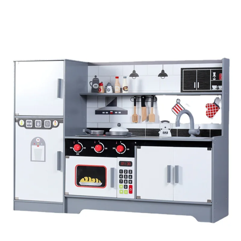 New Kids Educational Toy Pretend Play Wooden Children Fashion Kitchen Toy Set Refrigerator luxury kitchen Cooking Toy
