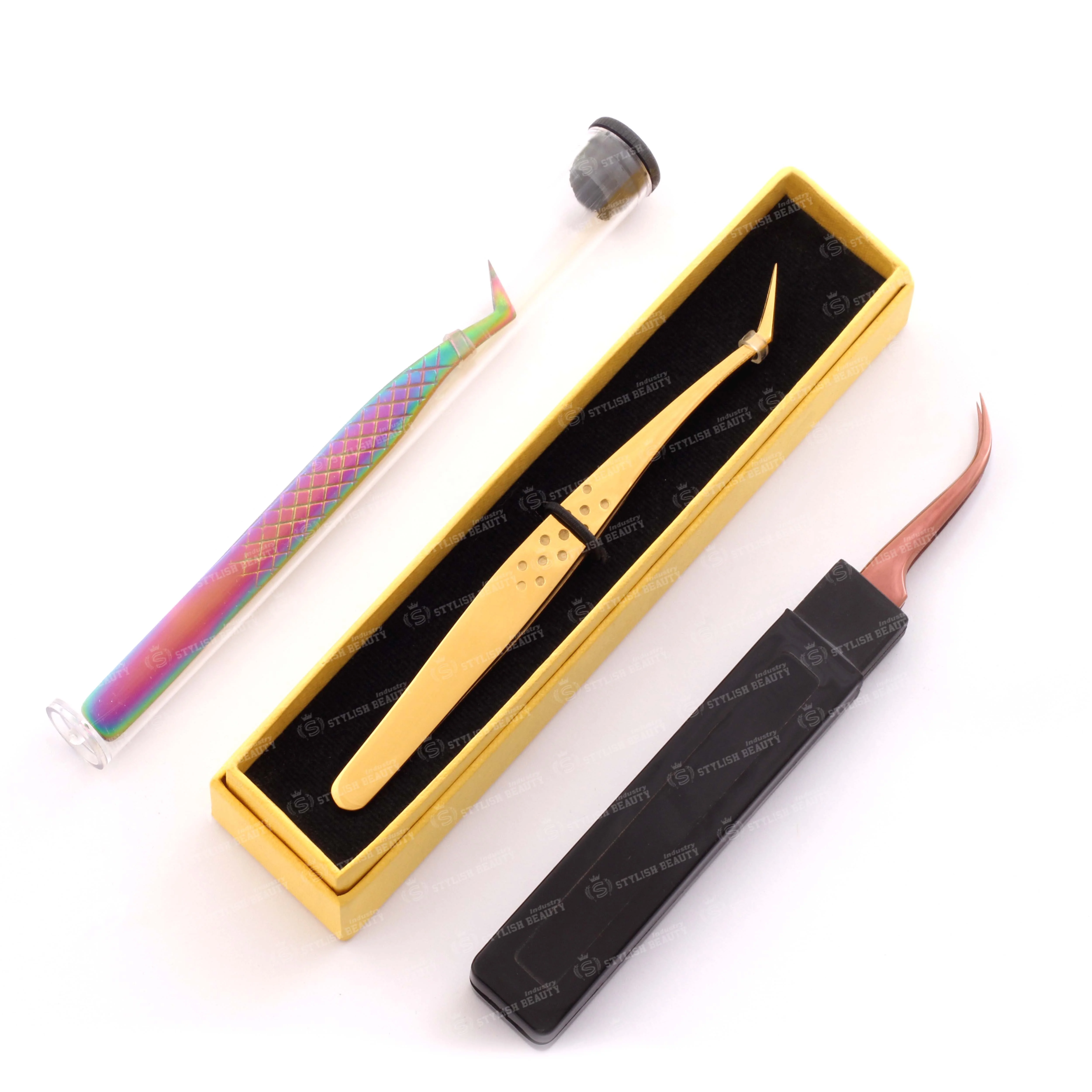 Hot Selling Eyelash Extension Tweezer Set Volume Lash Tweezers Color Tweezers Makeup Tools Private Label Customized Logo Colour