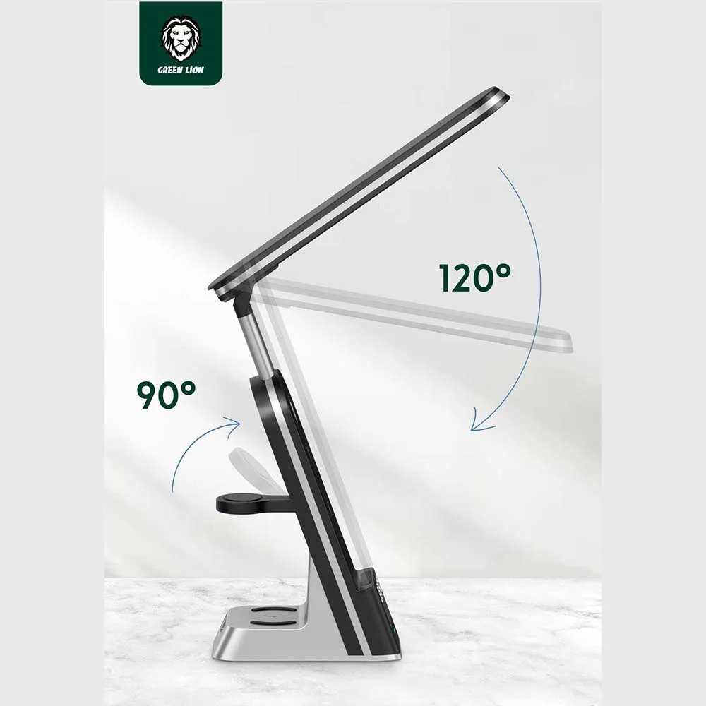 Green Lion 7 IN 1 Dual Coil Wireless Charger -LED Nightlight -Clock applicable for phone watch earphone  Max 15W