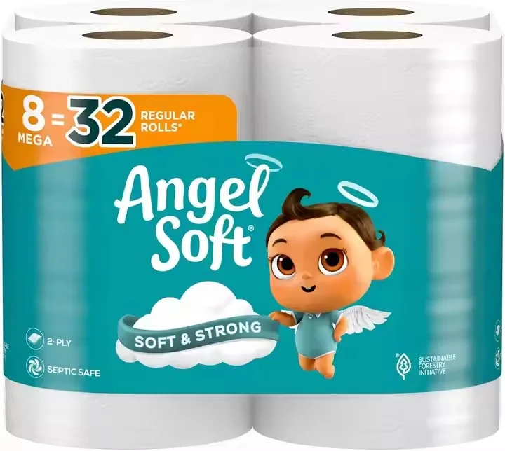 Angel Soft 8 Count White Toilet Paper 8 Mega Rolls = 32 Regular 2-Ply Bath Tissues 320 Sheets per Roll Made from Bamboo Pulp