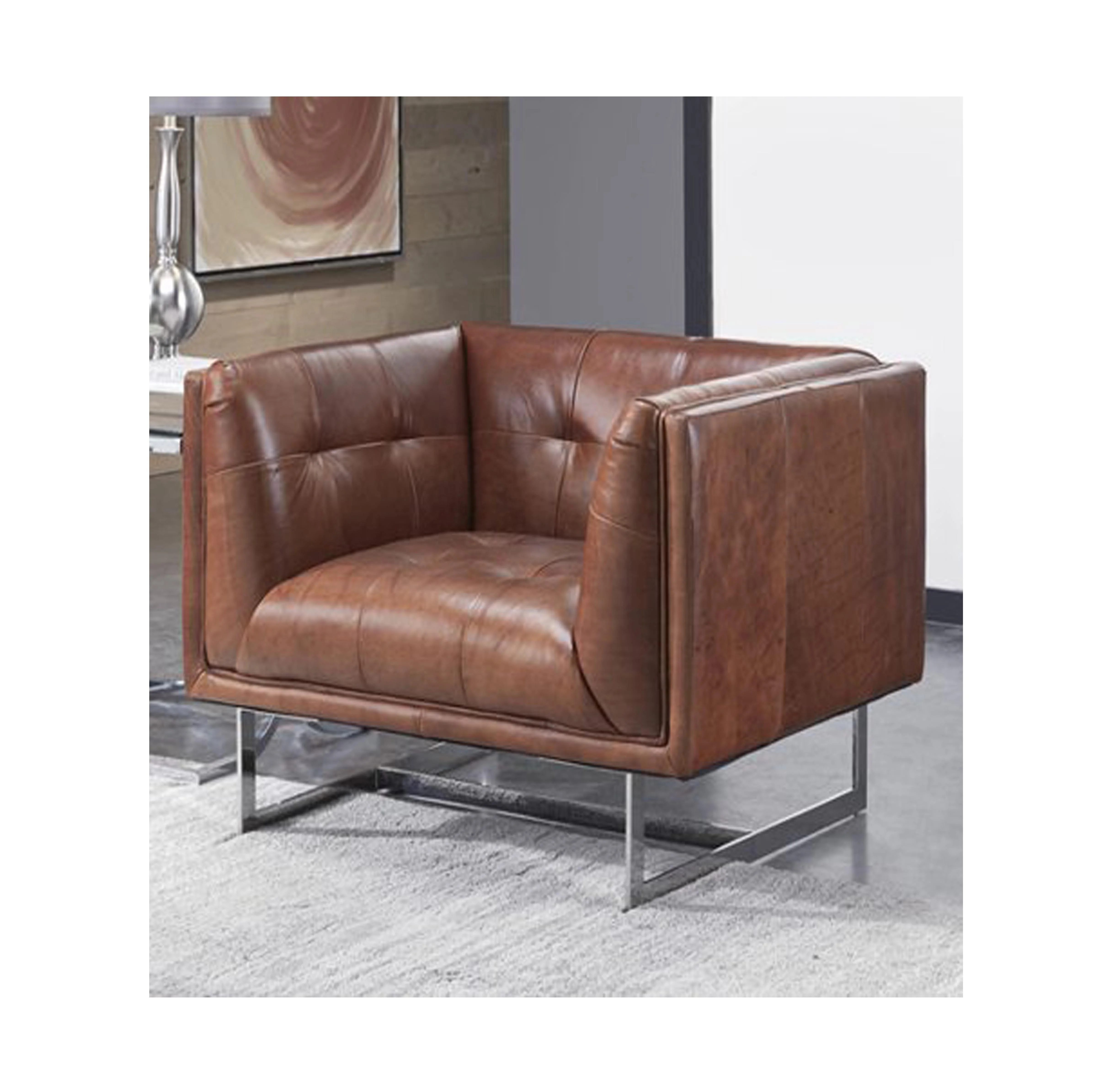 Modern Design 100% Pure Leather Wide Genuine Leather Top Grain Leather Armchair