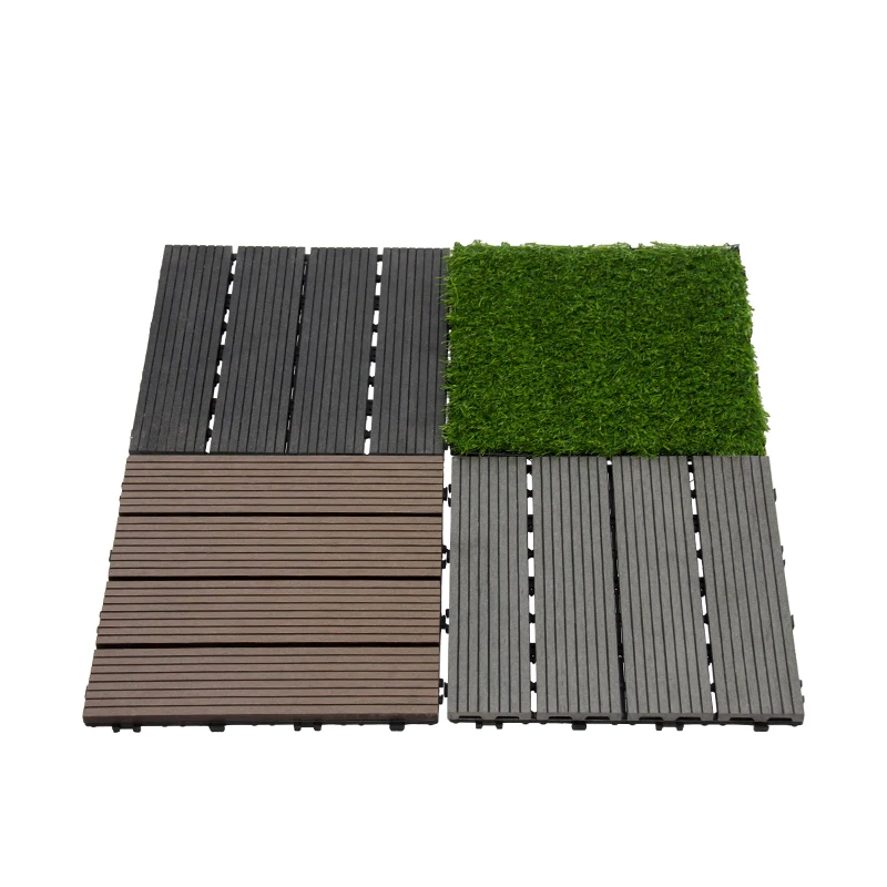 Diy Deck Tiles Wpc Outdoor Flooring cheap price chocolate and reddish brown hollow decking 300 x 300 Wood Plastic Decking
