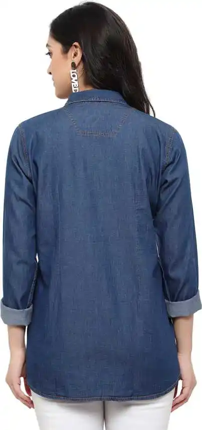 Women Shirts Denim Shirt With Double Bust Pockets Ladies Top Cotton Closure Button Shirt For Women Sws-ws-556