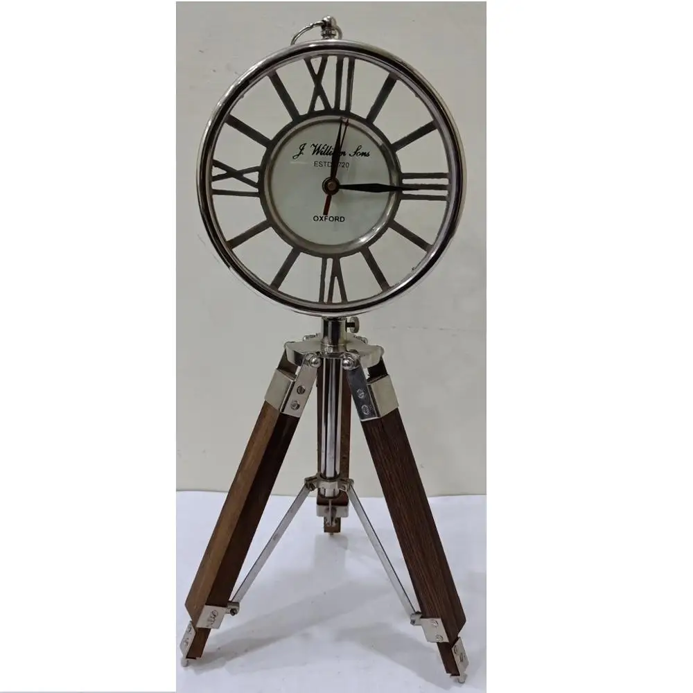 Handmade Silver Aluminum Nautical Backless Clock Wooden Tripod Exclusive Cast Metal Design Cheap Price on Sale