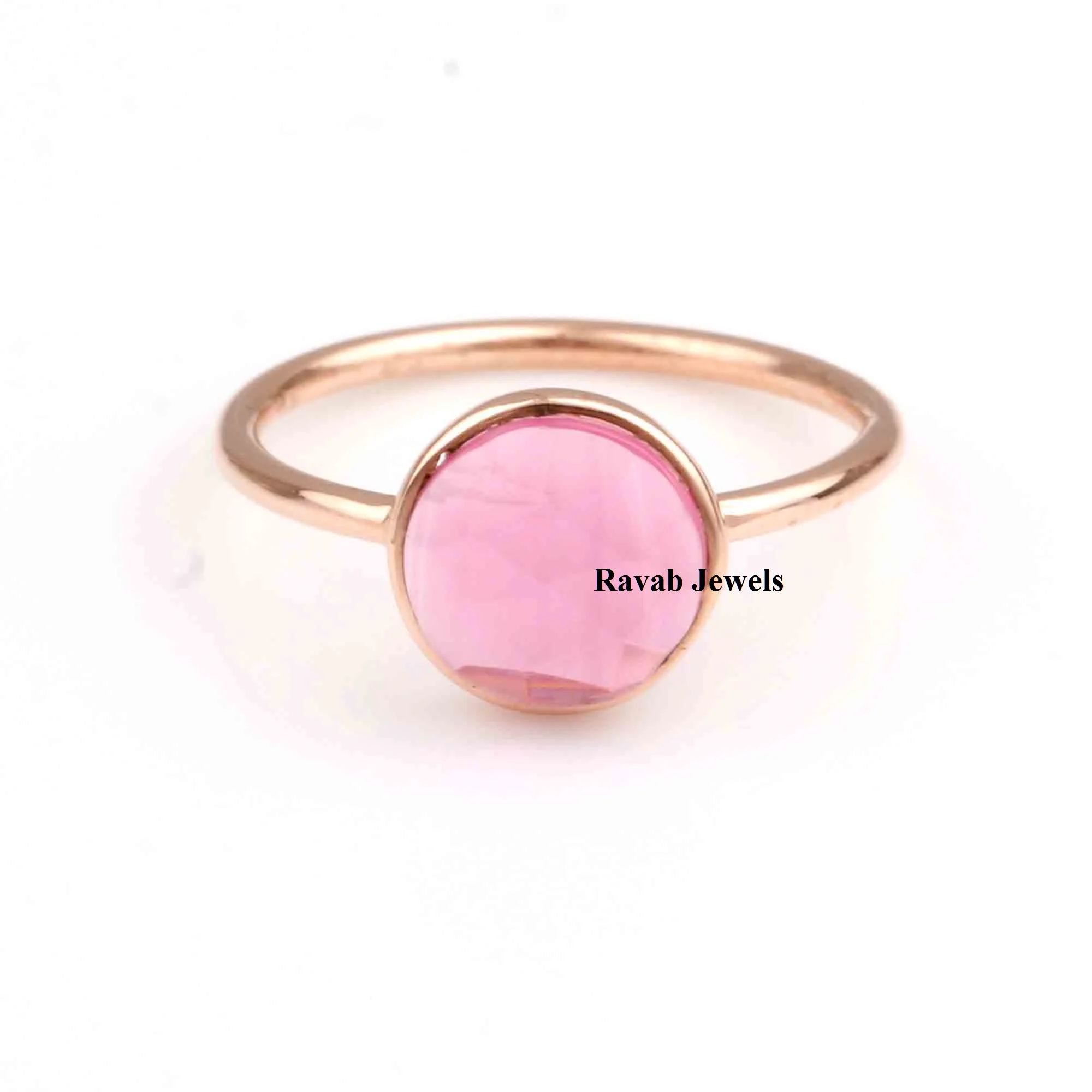 2023 Export Quality Tourmaline Quartz Solid 925 Sterling Silver Rose Gold Plated Bezel Gemstone Ring Custom Jewelry Manufacture