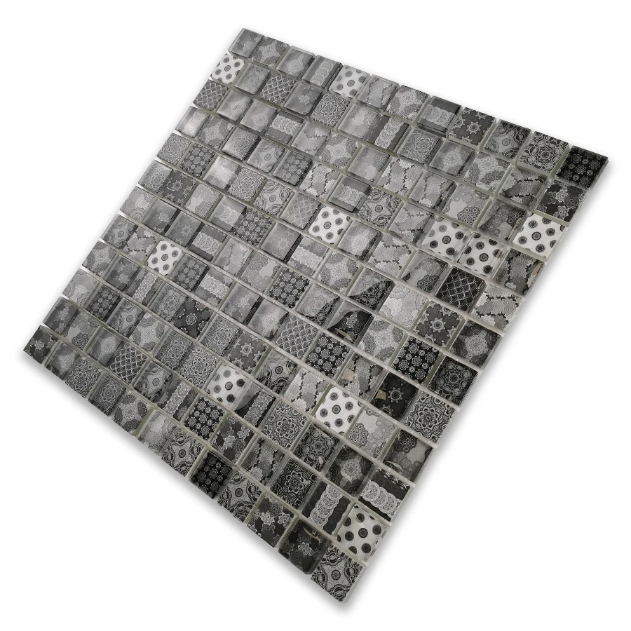 GUCI Moroccan style small chip ceramic glass mosaic white black grey wall floor backsplash tile