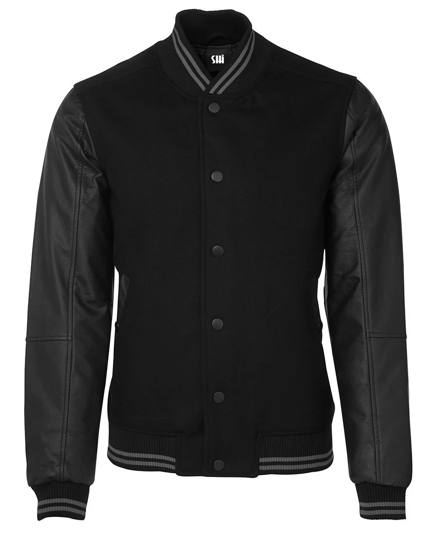 Patch logo hip hop streetwear baseball jacket cotton blend letterman varsity jacket with leather sleeves
