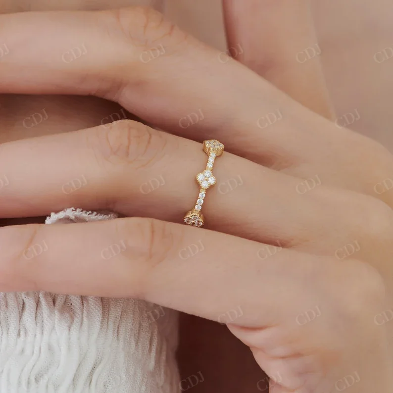 Luxury Fashion Ring Full Eternity Clover Diamond Ring Delicate 10 KT Gold Stacking Wedding Ring Wholesale Engraved Brand Jewelry