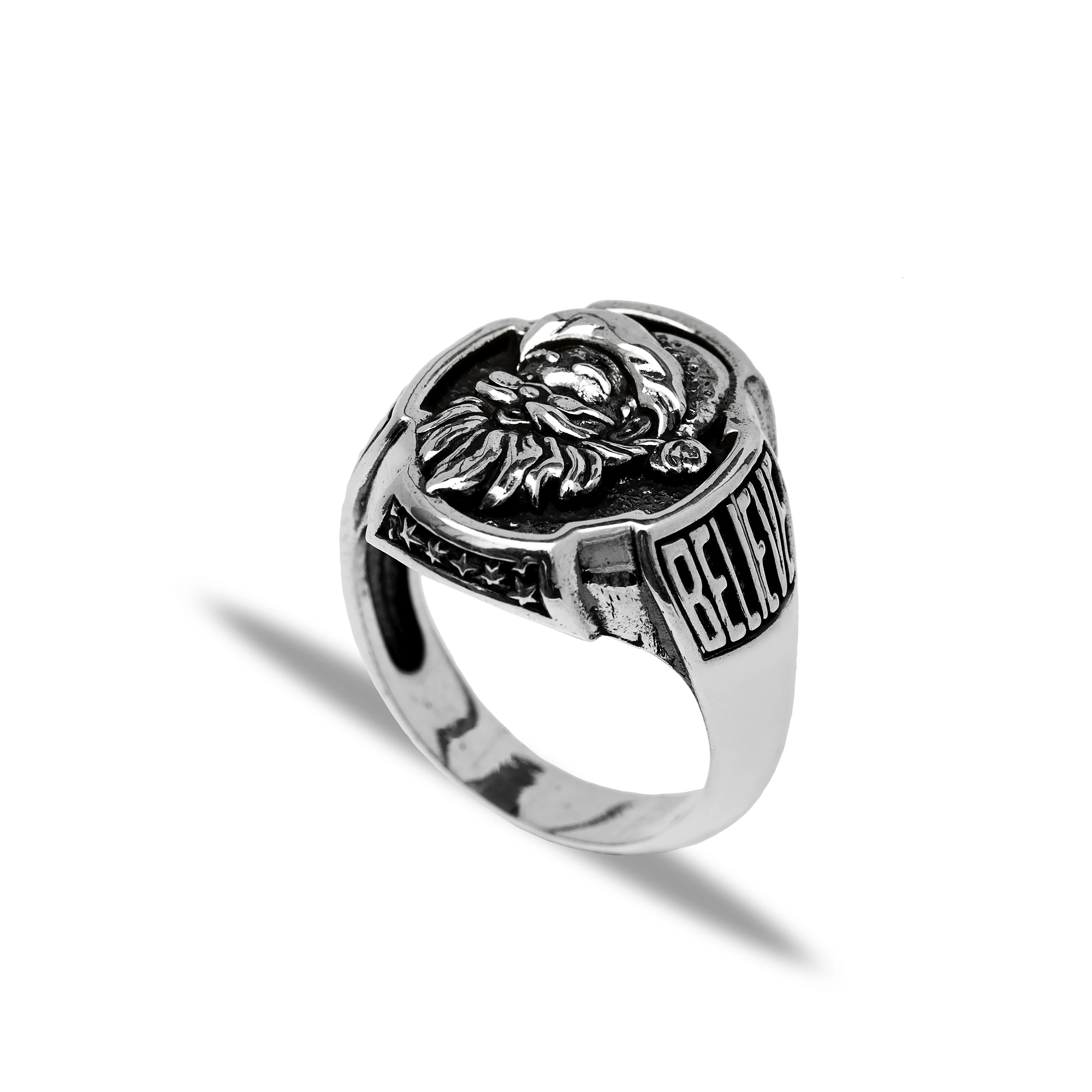 Santa Claus Believe Oxidized Wholesale Turkish Handmade 925 Sterling Silver Handcrafted Men Rings Jewelry