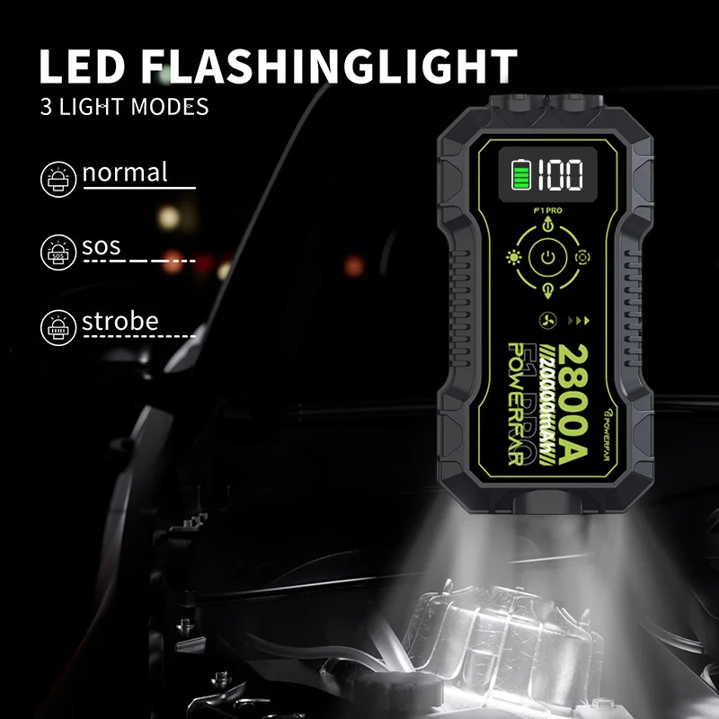 Powerfar capacitor emergency starter 4 in 1 portable emergency starter 2800A portable starter and tire inflator with air pump