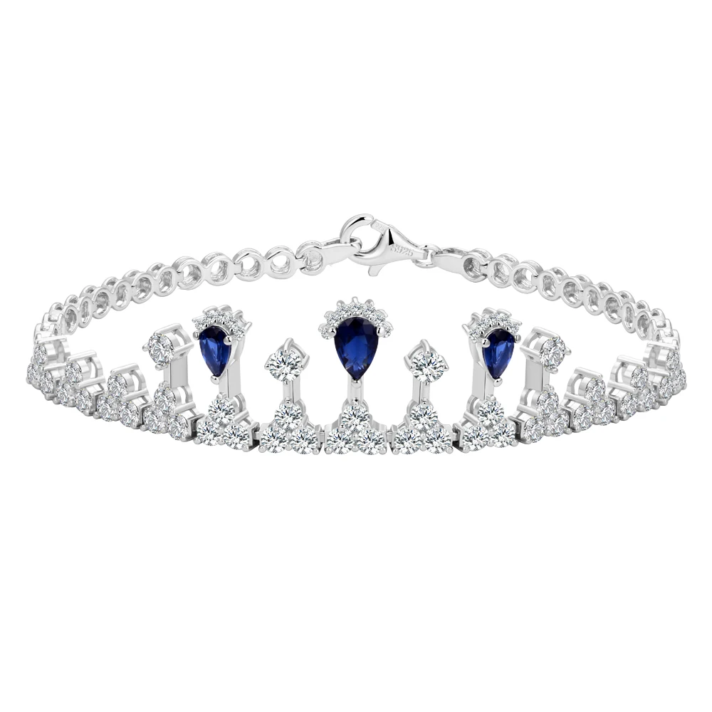 Elegant Fine Jewellery Sets High End Fashion 925 Sterling Silver Blue Color 5A Cube Zircon Pure Silver Jewelry Set Women