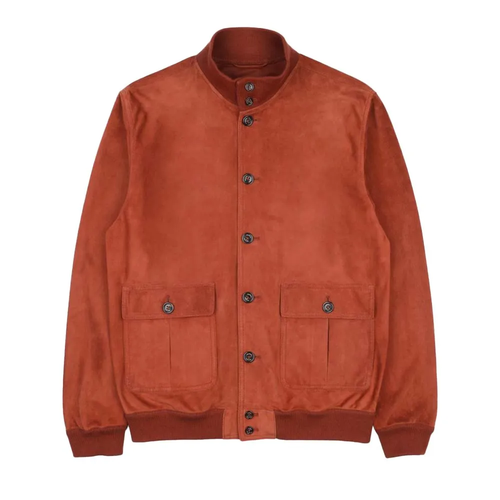 Custom Mens Brown Suede Leather Trucker Jacket with turn down collar Comfortable Genuine Goat Leather Bomber Coat jacket