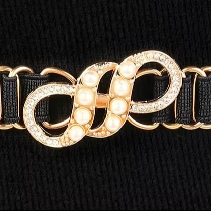 Wholesale 2024 Hot Sale custom belt buckle logo metal Crystal Bling Rhinestone Fashion Metal Polyester Skinny Belt for Women