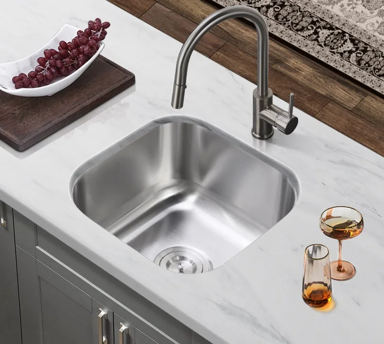 Undermount Installation Workstation Satin 16 x16 inch 304 Stainless Steel Gauge Square Single Bowl Kitchen Sink