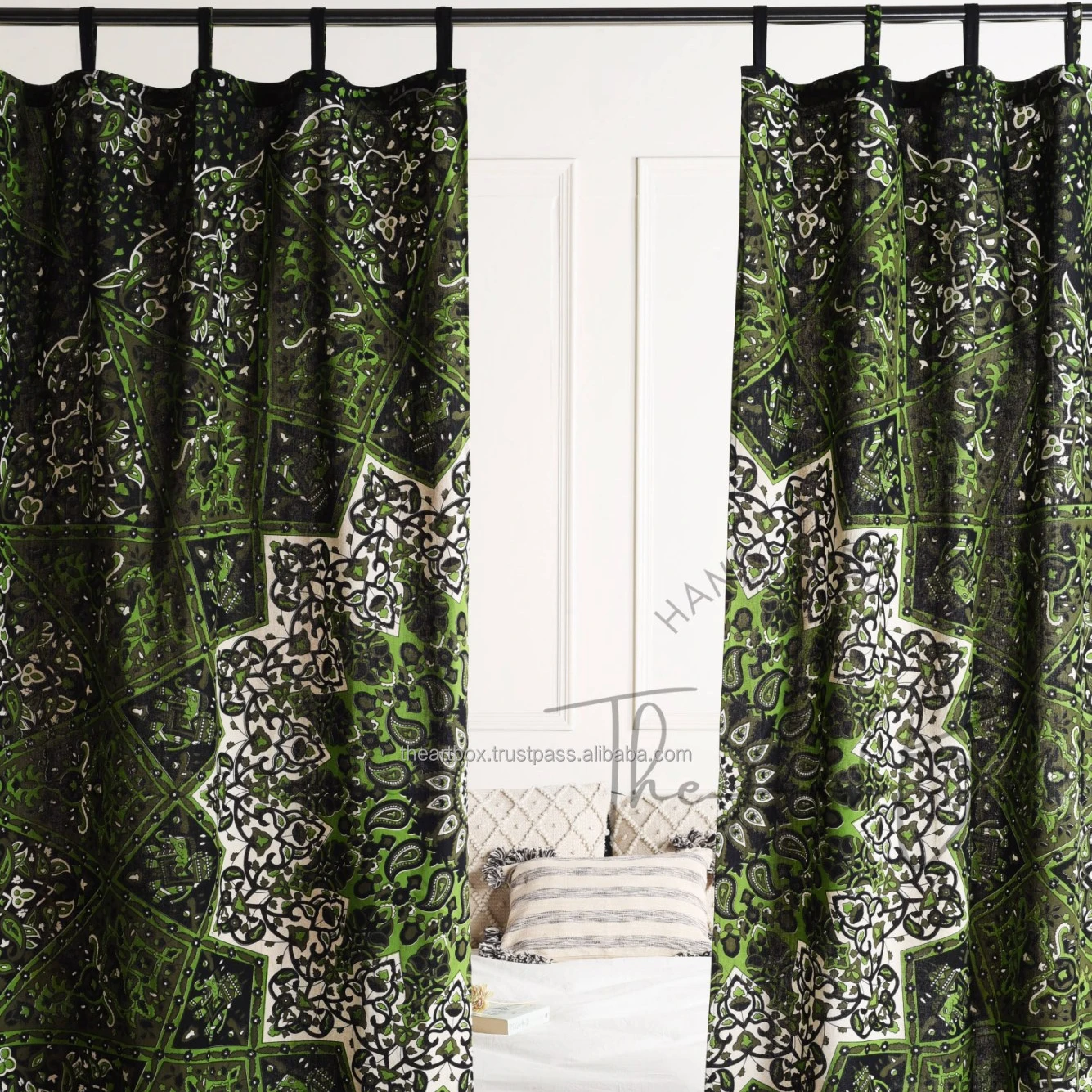 Dark Green Star Pattern Mandala Sheer Curtain Wedding Door Decor Living Room Treatment Tapestry Cotton Drapes Window Hanging