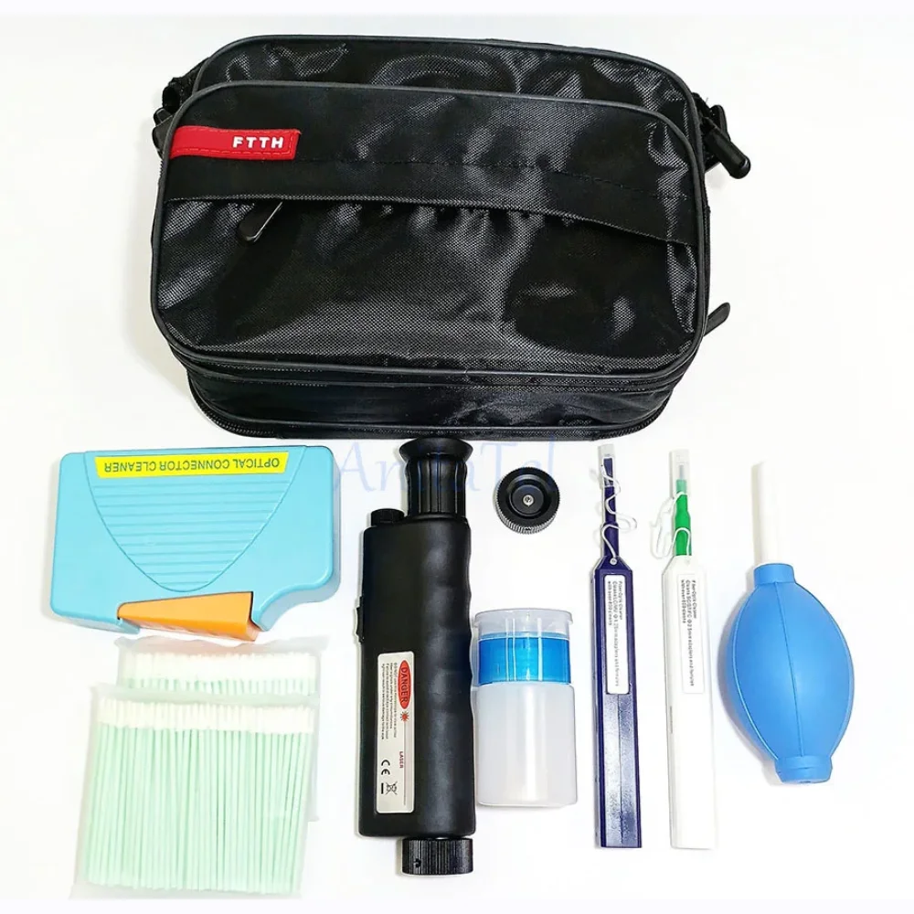 Fiber Cleaning Tools Kit Optic FTTH Tool Kit Network Testing Tool With Fiber Inspection Microscope Cleaning Pen Cotton swab etc