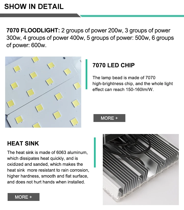 High Luminous Flux 200w 400W LED Flood Light IP67 with 7070 LED Chip for Stadium Badminton Court Other sports Lighting