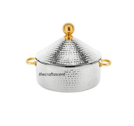 Luxury Handmade Stylish Gold Casserole With Lid Steel Casserole for Hotel Wedding Table Top Serving Use Food Warmer Hot Pots
